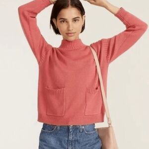 J.Crew melon colored cashmere cotton blend mock neck sweater w pockets on front